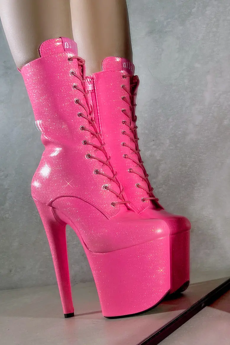 Hella Heels The Glitterati 8Inch Boots - Juicy Pink Burst 4