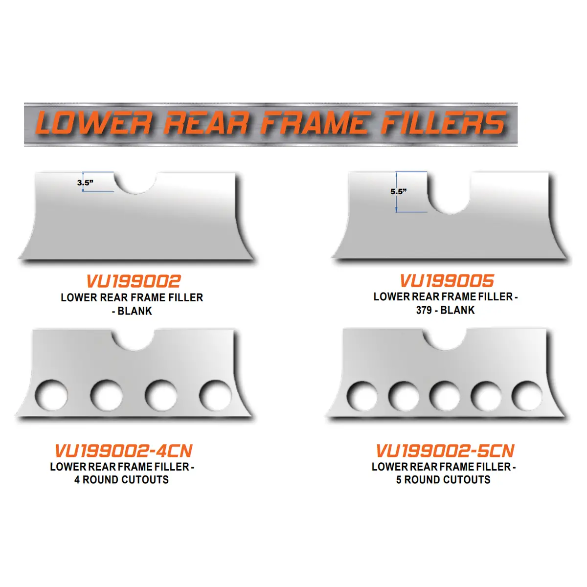 #Vu199002-5Cn Lower Rear Frame Filler Between Fuel Tanks Drive Line Panel W/5 4" Light Holes 1