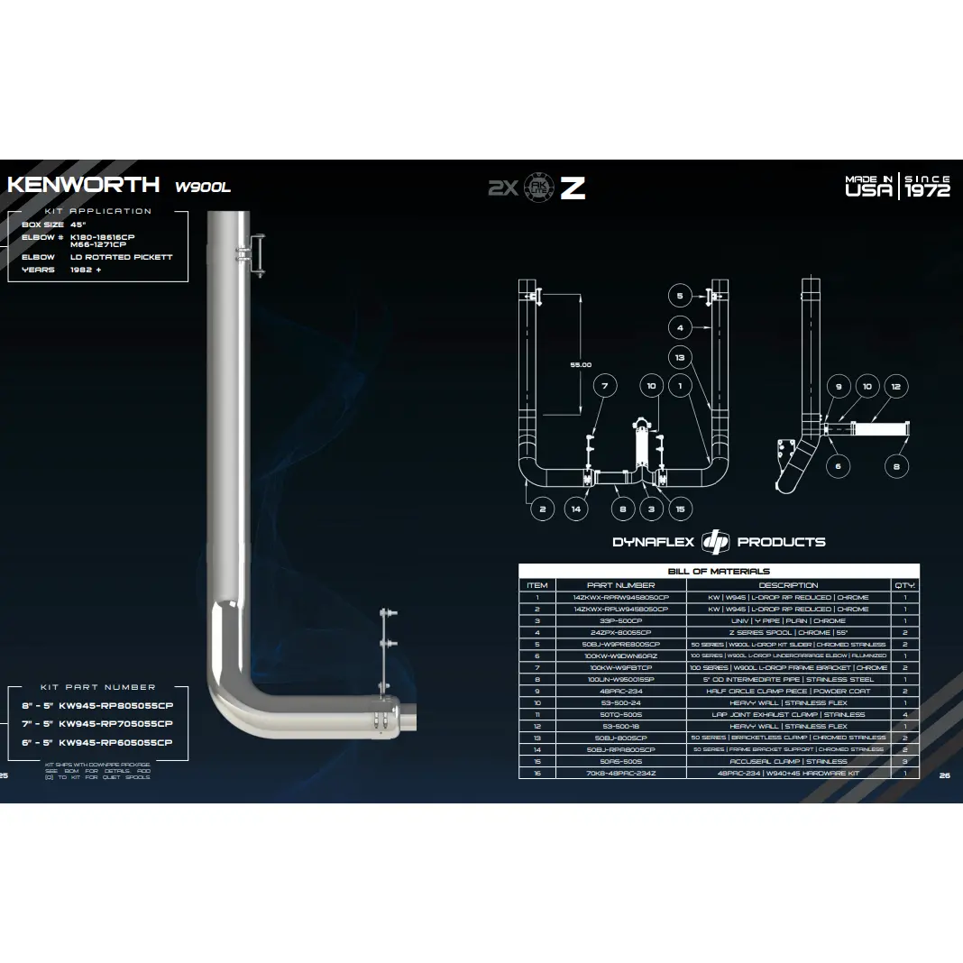#Kw945-Rp605055cp 6'' Reduced To 5'' Kw W900l Exhaust Rotated Pickett Elbow Kit For 45'' Box 1