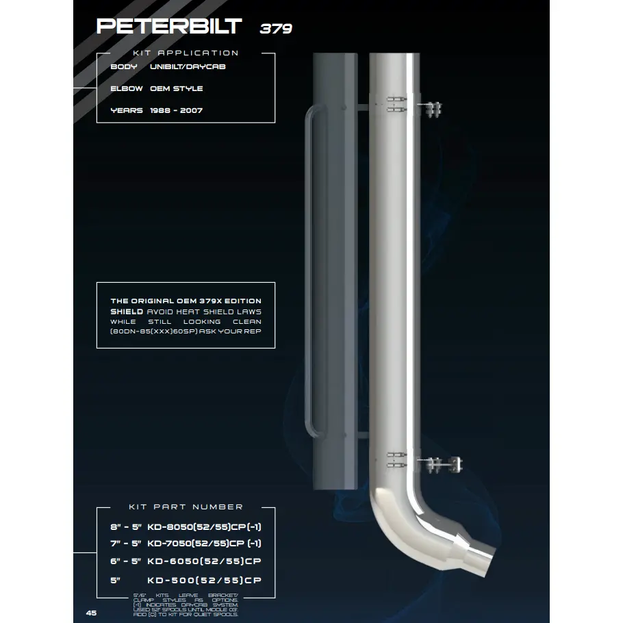 Dp-Kd-605052Cp 6'' Reduced To 5'' Pete 379 Exhaust Kit W/Factory Style Elbow; 52'' Spool 1