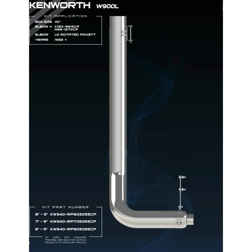 #Kw940-Rp605055cp 6'' Reduced To 5'' Kw W900l Exhaust Rotated Pickett Elbow Kit For 40'' Box 1