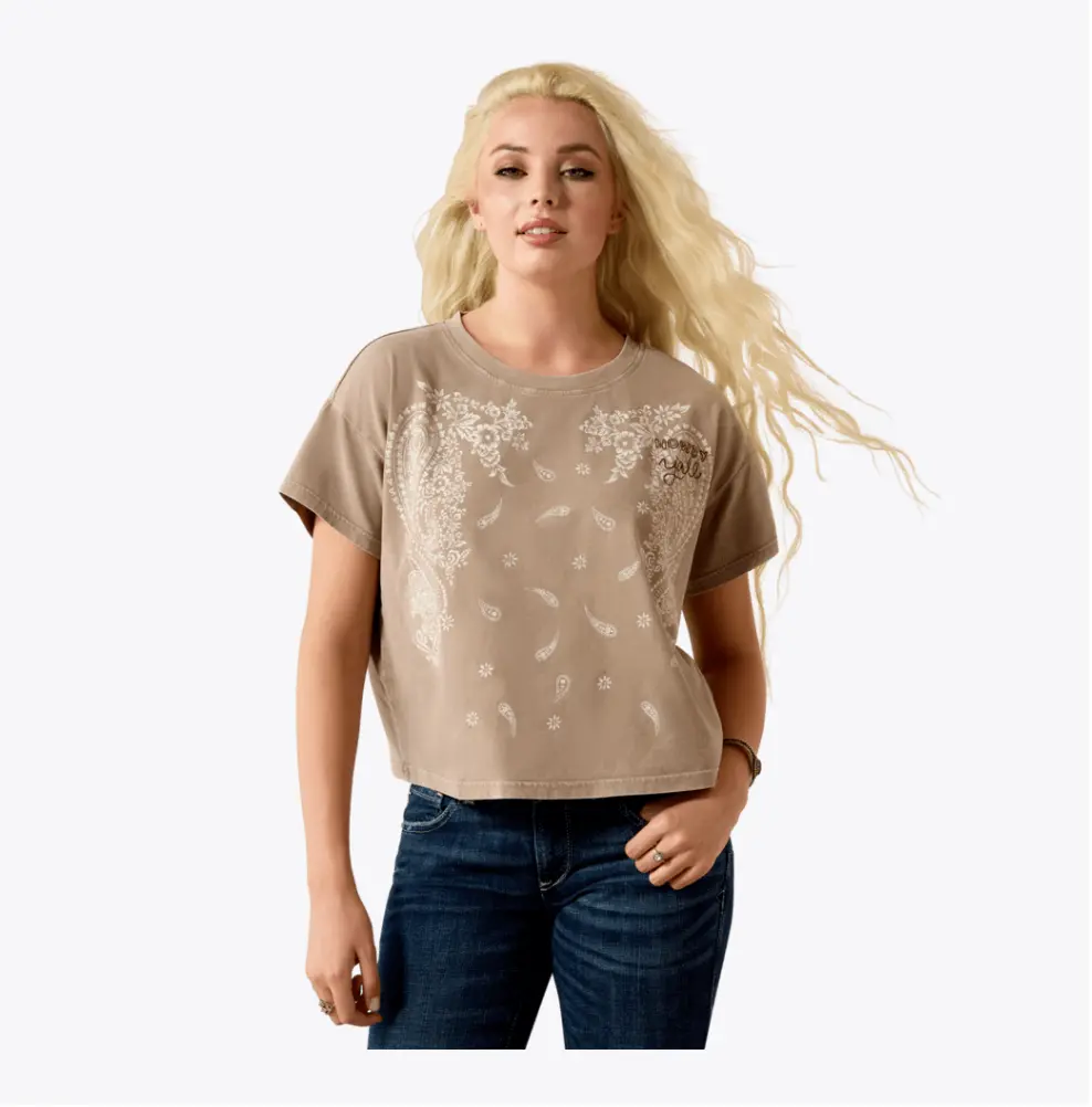 Ariat Paisley Boxy Crop T-Shirt At Bourbon Cowgirl 1
