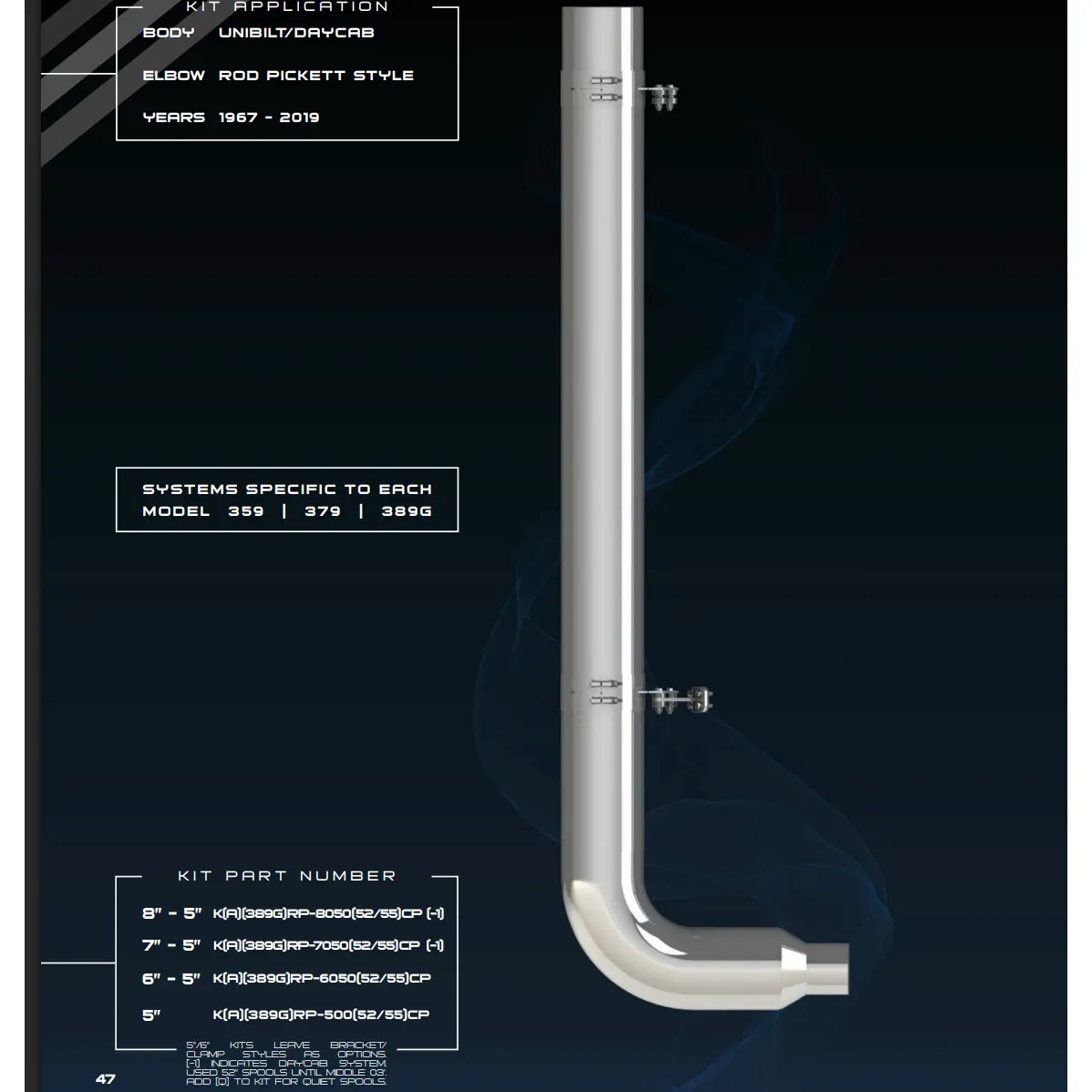 #Krp-805052Cp Dynaflex 8'' Reduced To 5'' Exhaust Kit W/52'' Spool; Pete Pickett Elbow & Clamps & Bushings 2