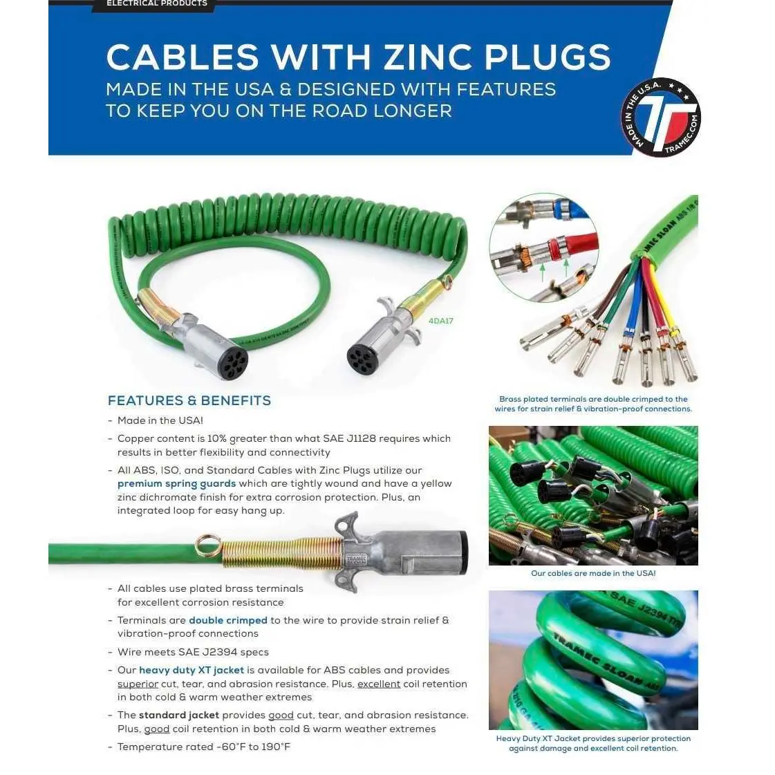Ts-45A12 Standard Coiled Cable With Zinc Plugs, 1/10-6/12 Ga Black Jacket, 12Ft, 12" Leads 1