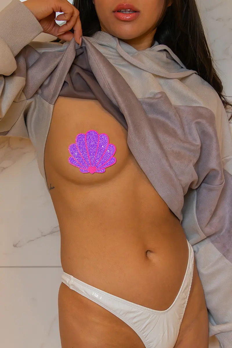 Pastease Seashell Nipple Pasties - Glitter Purple & Pink 1