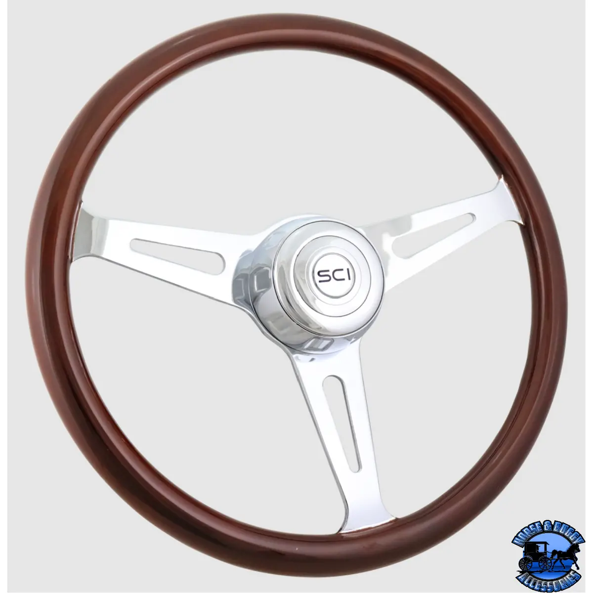 235-3003-77502 Steering Creations 18'' Dart Mahogany Rim Steering Wheel Chrome 3-Spoke 1
