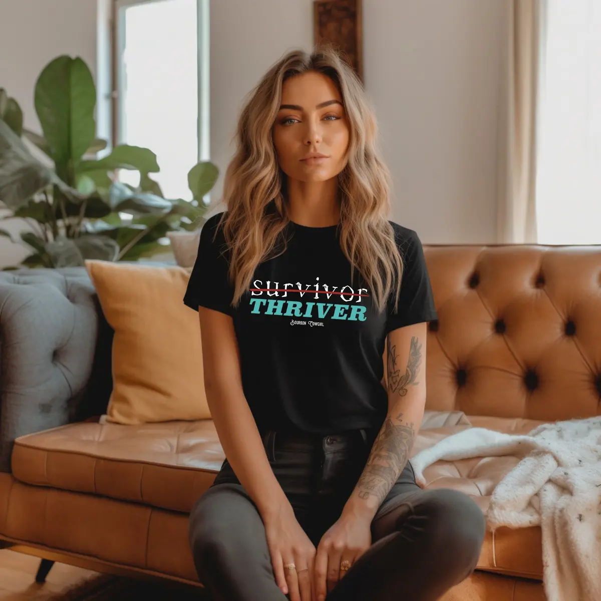 Survivor Thriver Black Graphic Tee Shirt - Bourbon Cowgirl 1