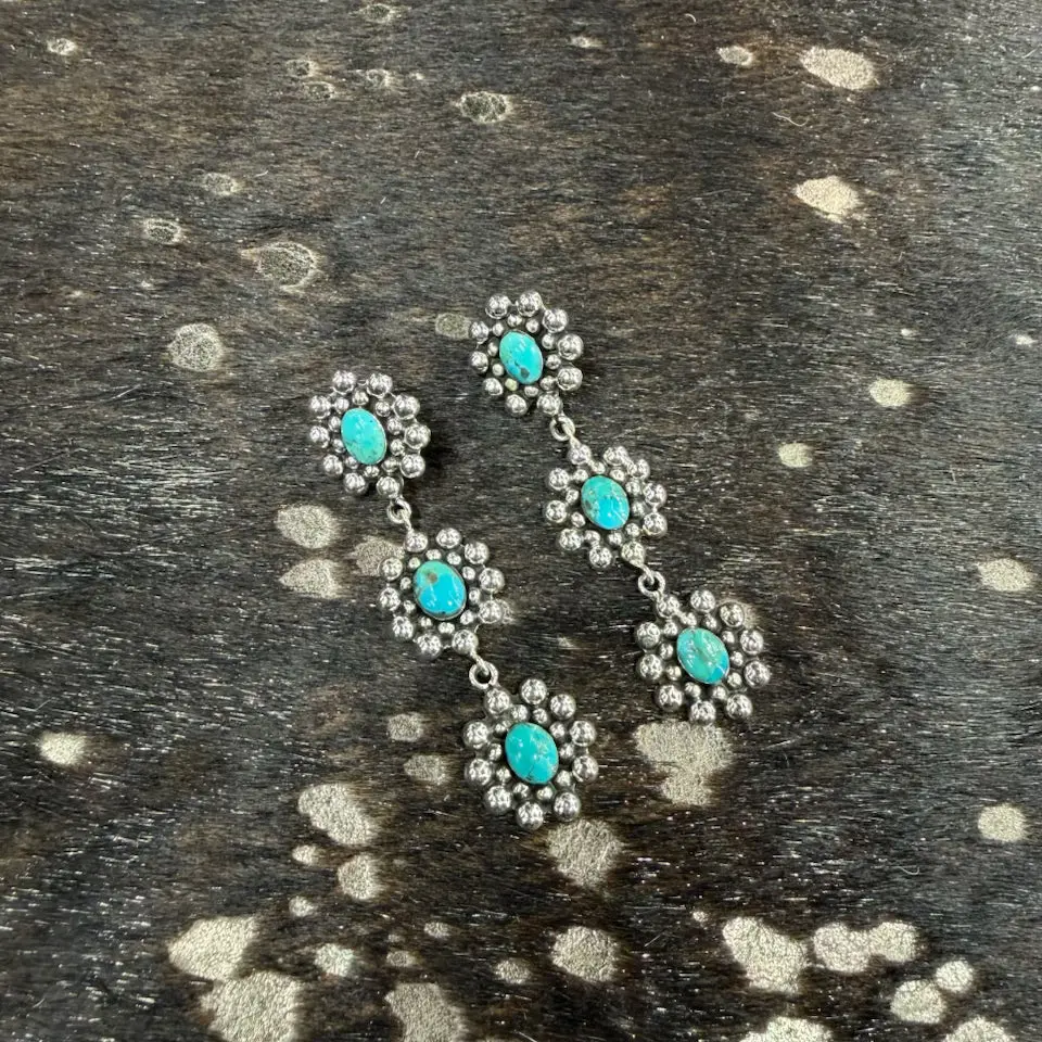 Triple Multi Ball Post Turquoise Earring  By Boho Sol 1