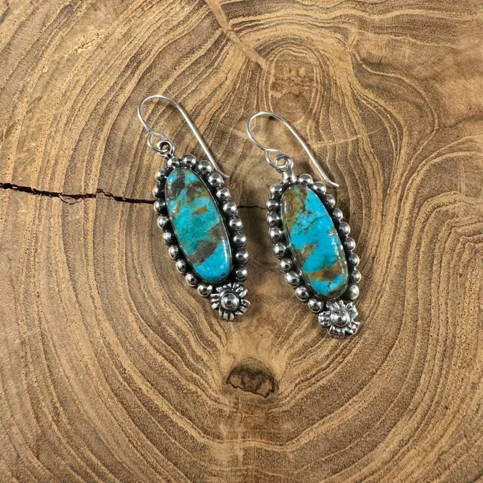 Oval Ball Single Flower Turquoise Earrings By Boho Sol 1