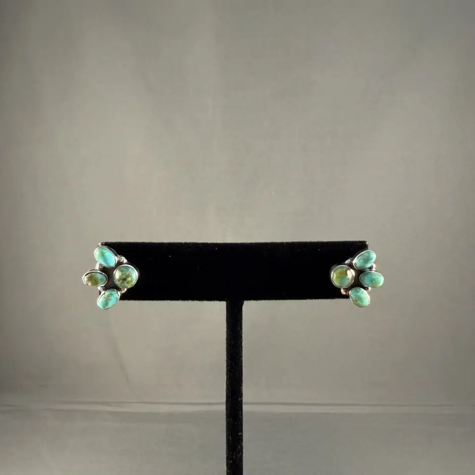 Mini Half Chunky Turquoise Cluster Post Earrings By Boho Sol 1