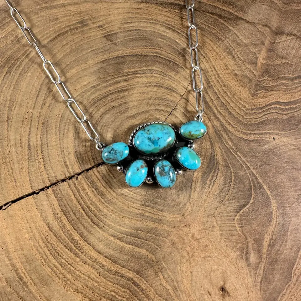 Small Chunky Half Cluster Turquoise Necklace By Boho Sol 1