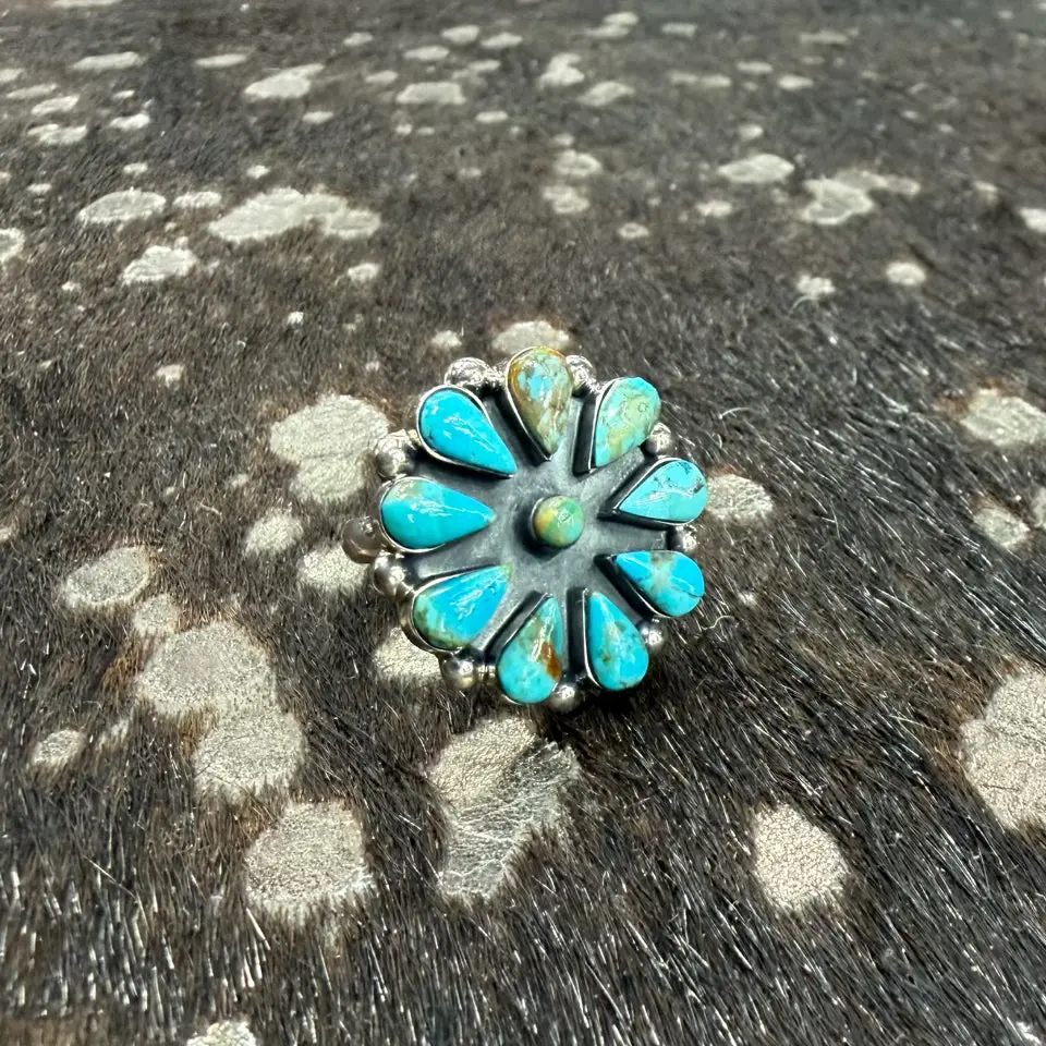 Circle Cluster Adjustable Turquoise Ring By Boho Sol 1