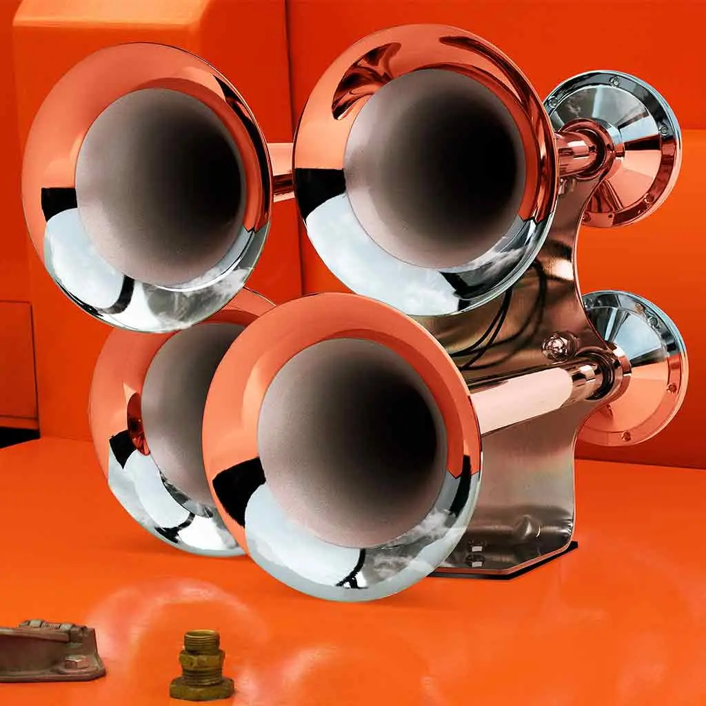 Thorn-2 4 Bell Air Powered Train Horn – 140-145 Decibels | Chrome Plated Zinc Alloy 1