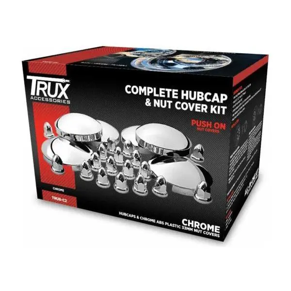 Thub-C2 Complete Hubcap & Nut Cover Kit – 33Mm Push On Nut Covers | Dome Hubcaps | Chrome Abs Plastic 1