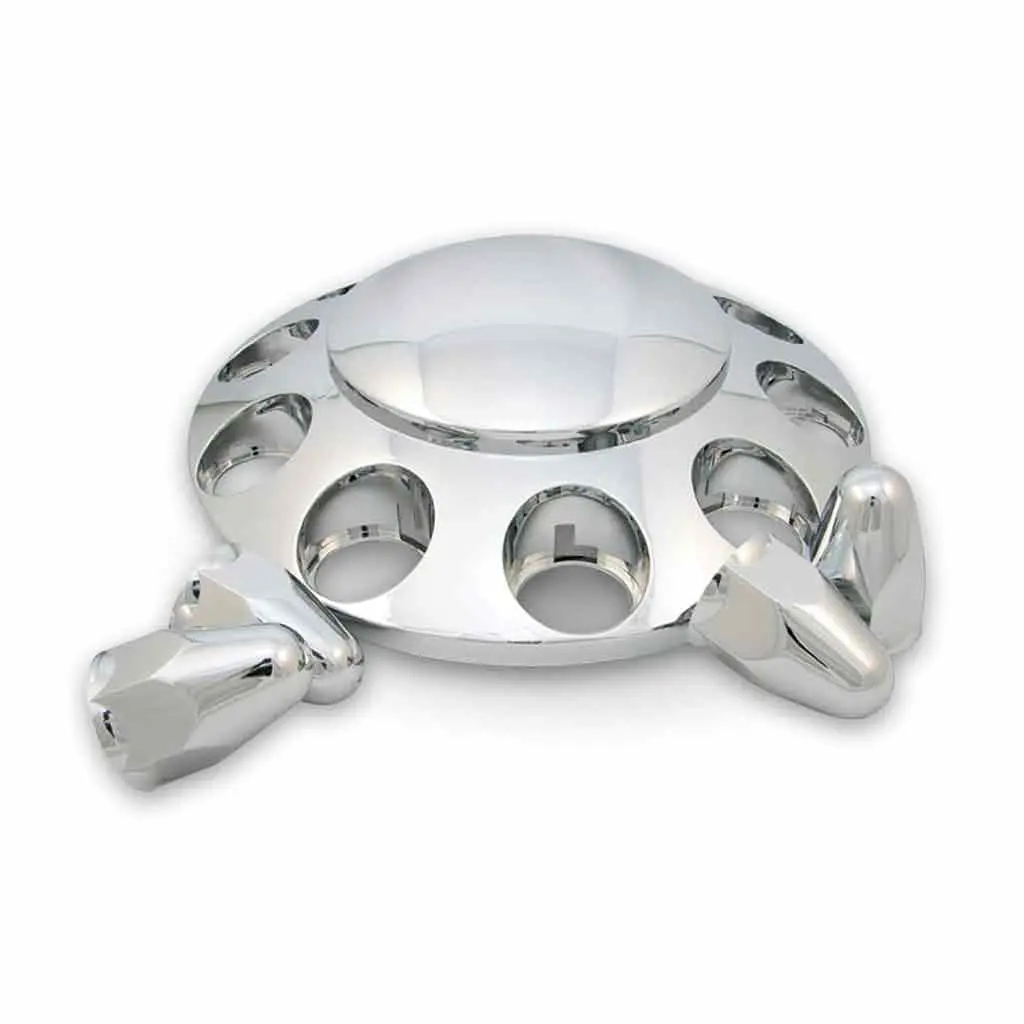 Thub-Frp112 Front Axle Cover Kit With Removable Hubcap & 1 1/2″ Push On Nut Covers – Dome Hubcap | Chrome Abs Plastic 1