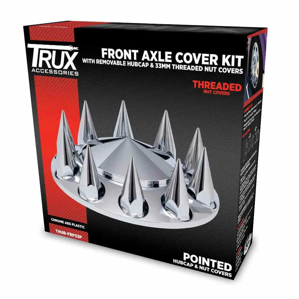 Thub-Frp33p Front Axle Cover Kit With Removable Hubcap & 33Mm Threaded Nut Covers – Pointed Hubcap & Nut Covers | Chrome Abs Plastic 1
