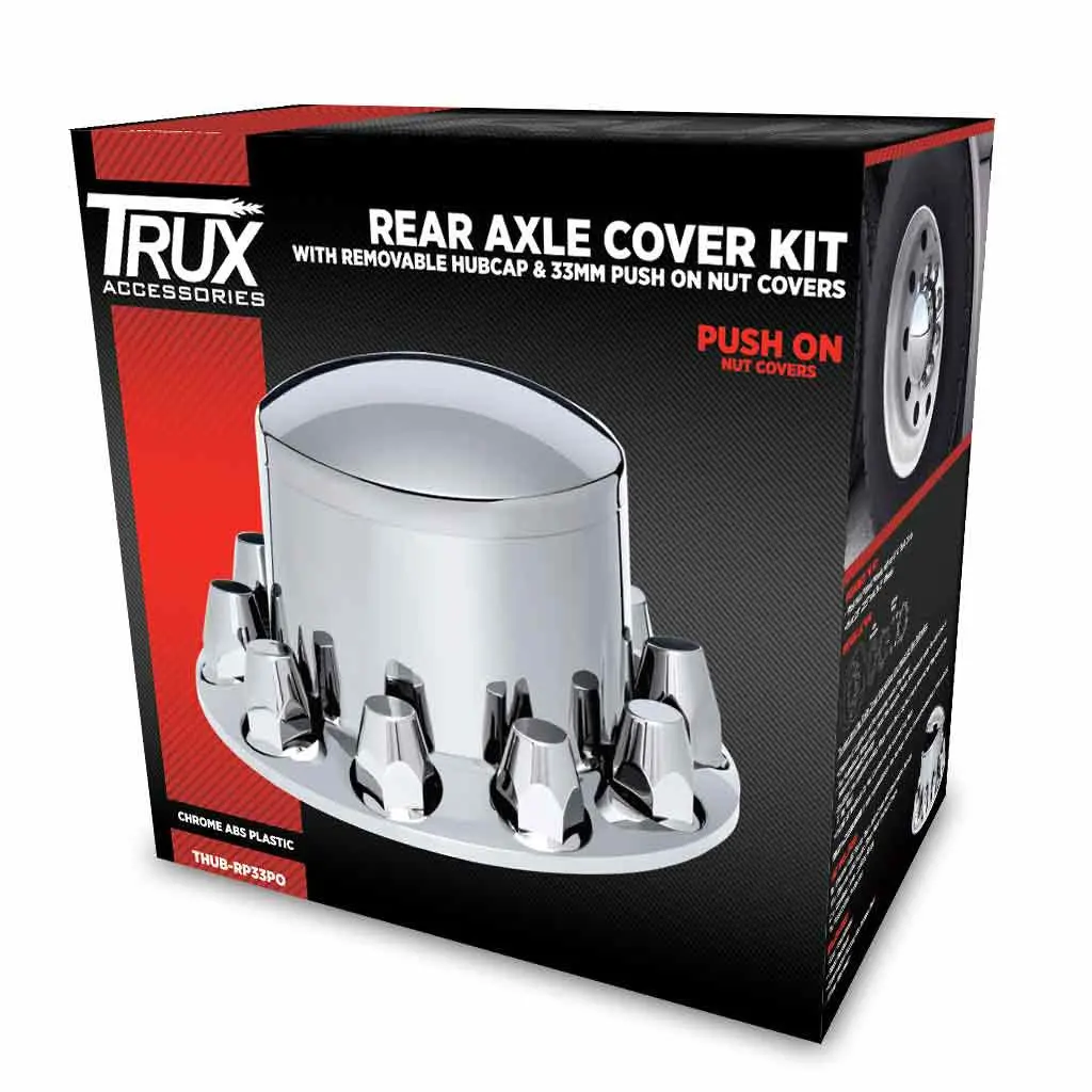 Thub-Rp33po Rear Axle Cover Kit With Removable Hubcap & 33Mm Push On Nut Covers – Dome Hubcap | Chrome Abs Plastic 1