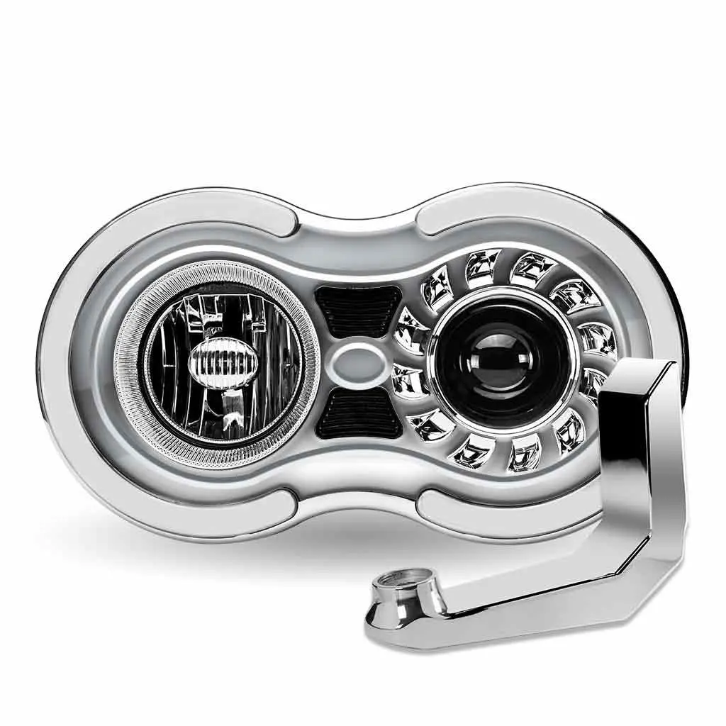 “Retro Series” Led Projector Headlight Assembly With Glow Position & Marker Led Accents & Mounting Bracket – Chrome 1
