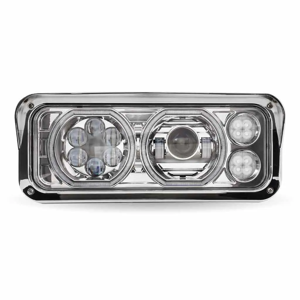 Tled-H120 Universal Led Projector Headlight Assembly With Glow Position Halos & Marker Leds – Chrome (Driver Side) 1