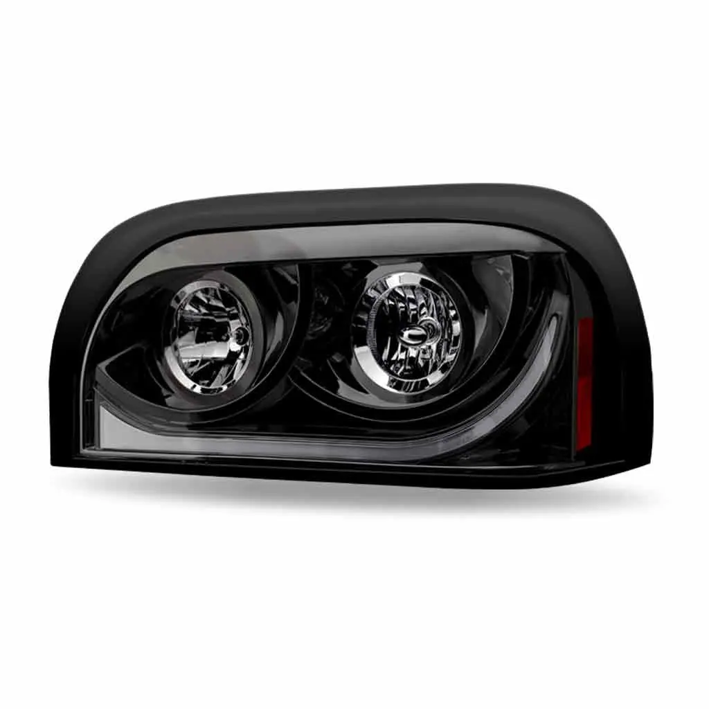 Freightliner Century Halogen Projector Headlight Assembly With Led Glow Position, Turn & Marker Accent – Black ( 1