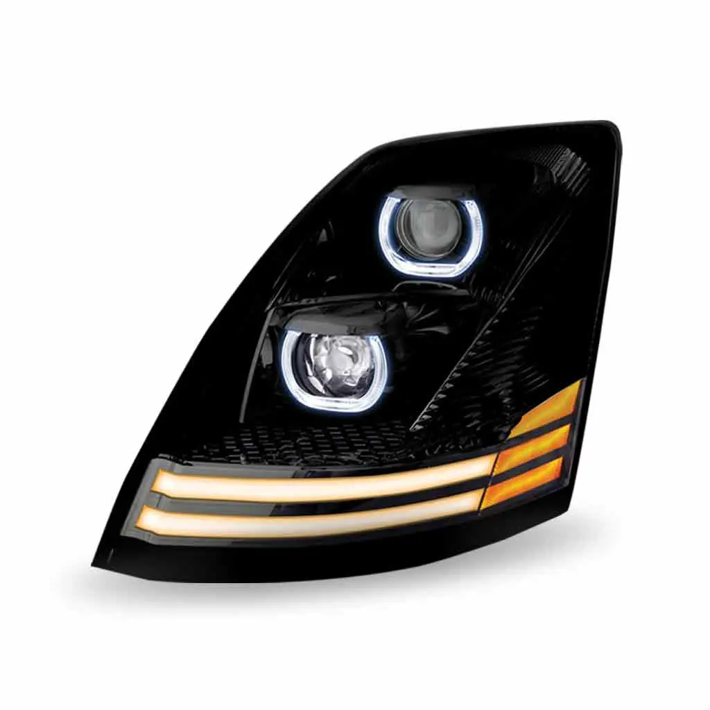 Volvo Vn/Vnl Led Projector Headlight Assembly With Led Glow Position, Turn & Marker Accents – Black 1