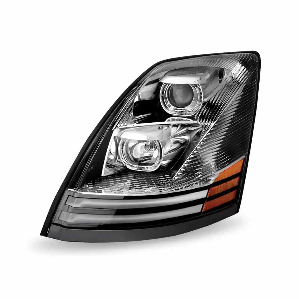 Tled-H45 Volvo Vn/Vnl Halogen Projector Headlight Assembly With Led Glow Position, Turn & Marker Accents – Chrome (Driver Side) 1