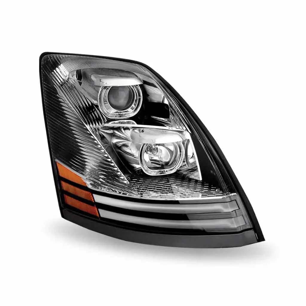 Tled-H46 Volvo Vn/Vnl Halogen Headlight Assembly With Led Glow Position, Turn & Marker Accents – Chrome (Passenger Side) 1