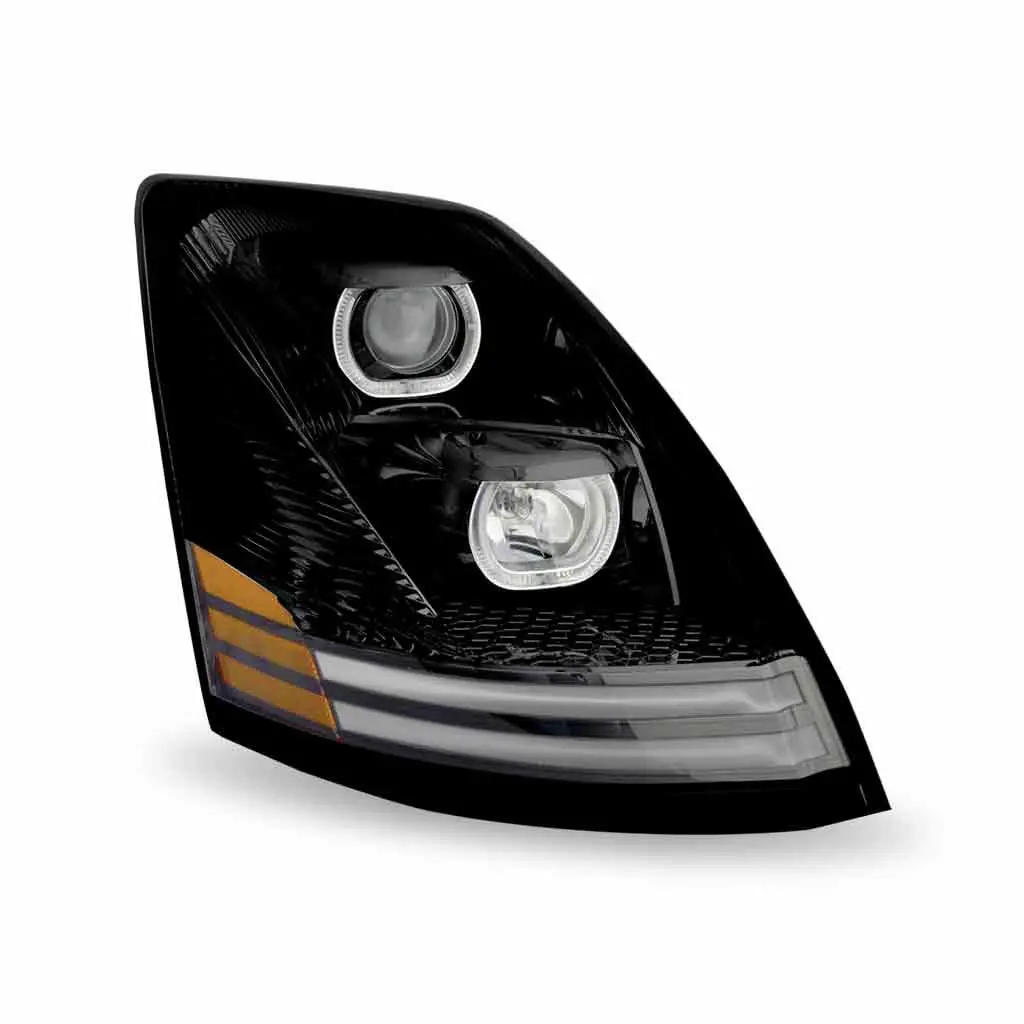 Tled-H55 Volvo Vn/Vnl Halogen Projector Headlight Assembly With Led Glow Position, Turn & Marker Accents – Black (Passenger Side) 1