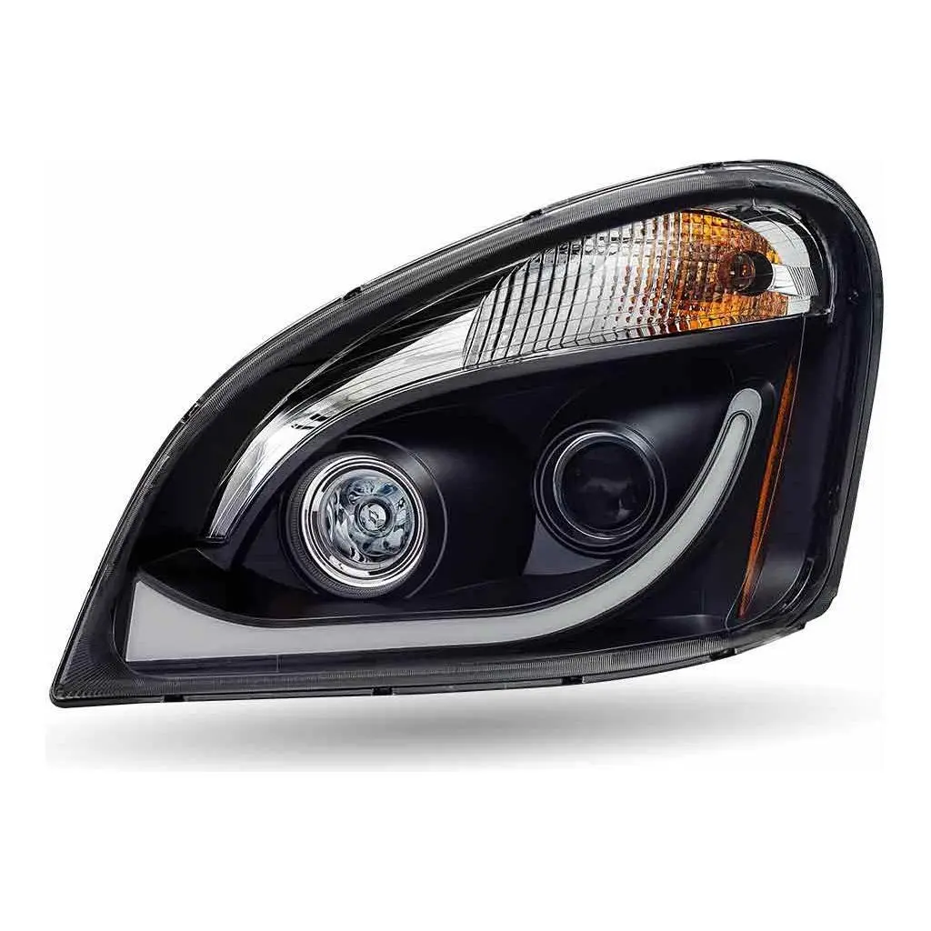 Tled-H68 Freightliner Cascadia Led Projector Headlight Assembly With Led Glow Position, Turn & Marker Accent – Black (Driver Side) 1