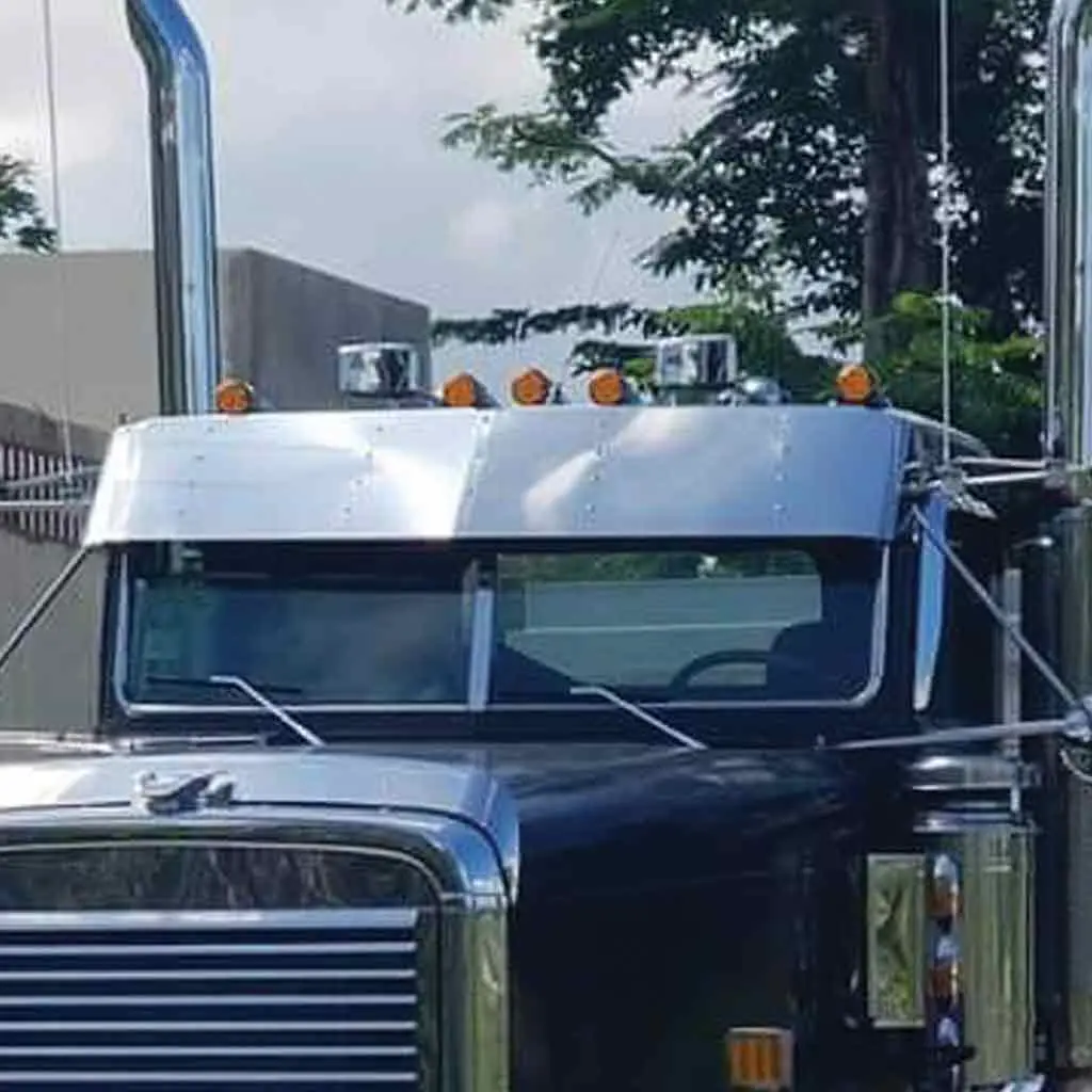 Tsun-F3 15" Ftl Fiberglass Replacement Flat Top Sunvisor (1991+) - Cab Mounted Mirrors 1