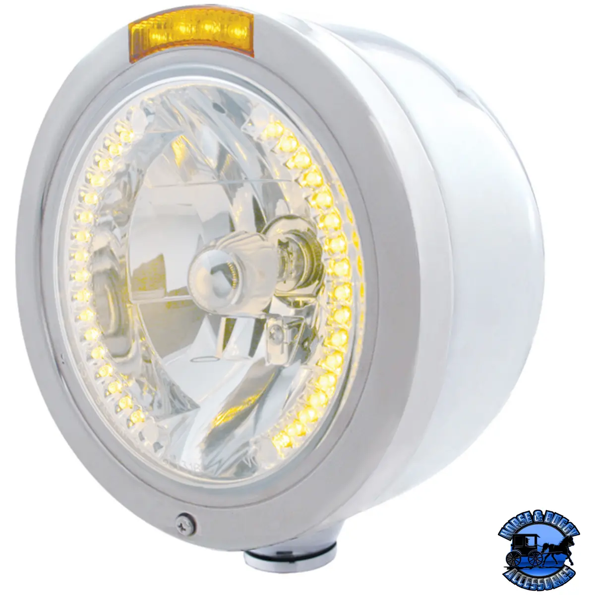 Stainless Steel Bullet Half Moon Headlight H4 With Amber Led & Signal (Choose Mode) (Choose Color) 1