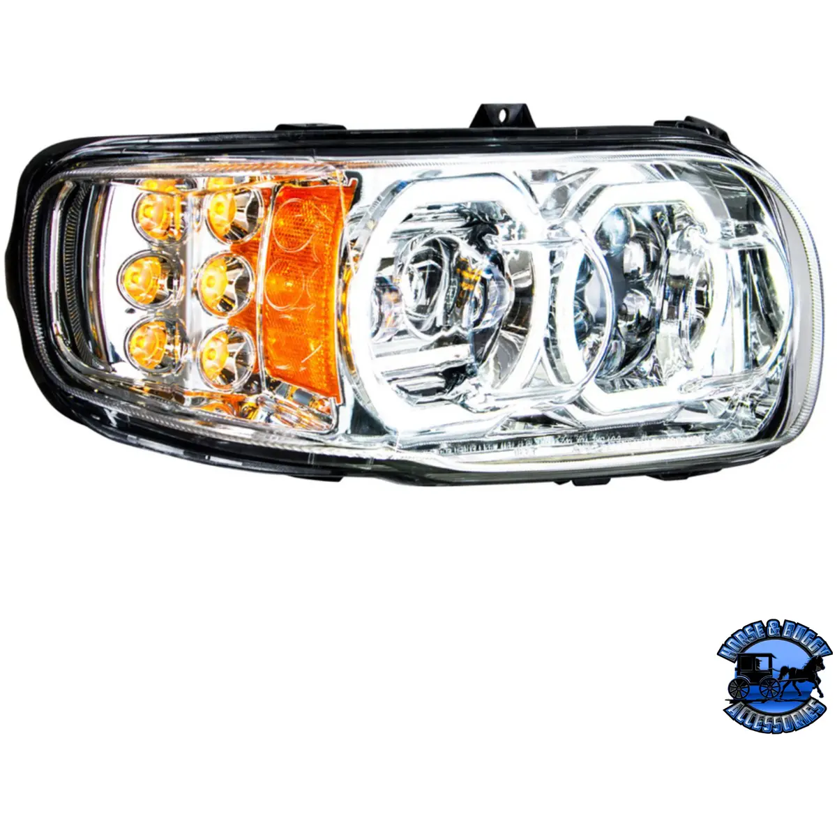 High Power 10 Led Headlight With 6 Led Turn & 100 Led Halo For 2008-2023 Peterbilt 389 (Choose Color) (Choose Side) 2