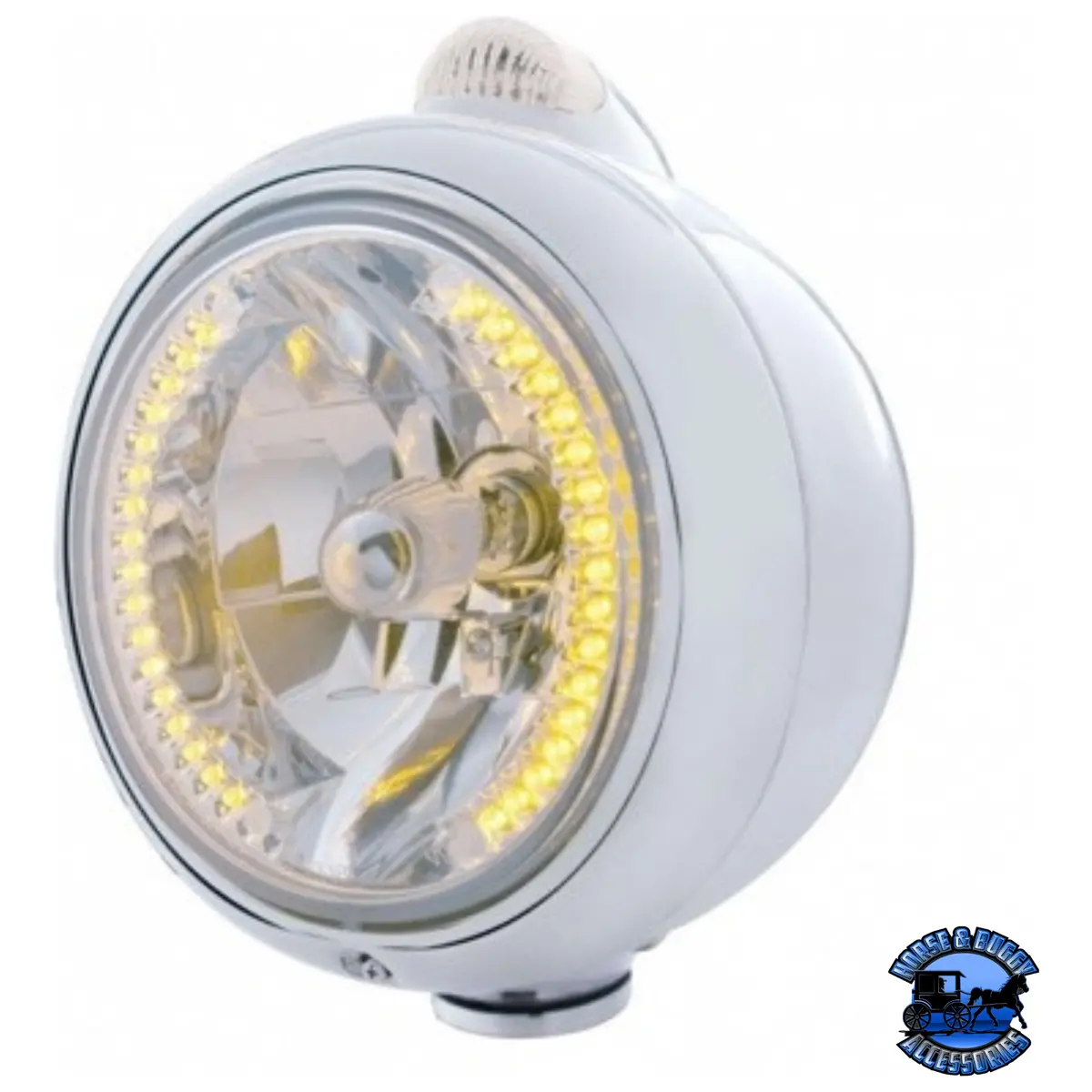 Chrome Guide 682-C Headlight H4 With 34 Amber Led & Led Signal - Clear Lens #32429 1