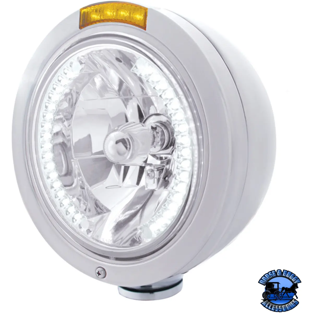 Stainless Steel Bullet Classic Headlight H4 With White Led & Signal (Choose Mode) (Choose Color) 1