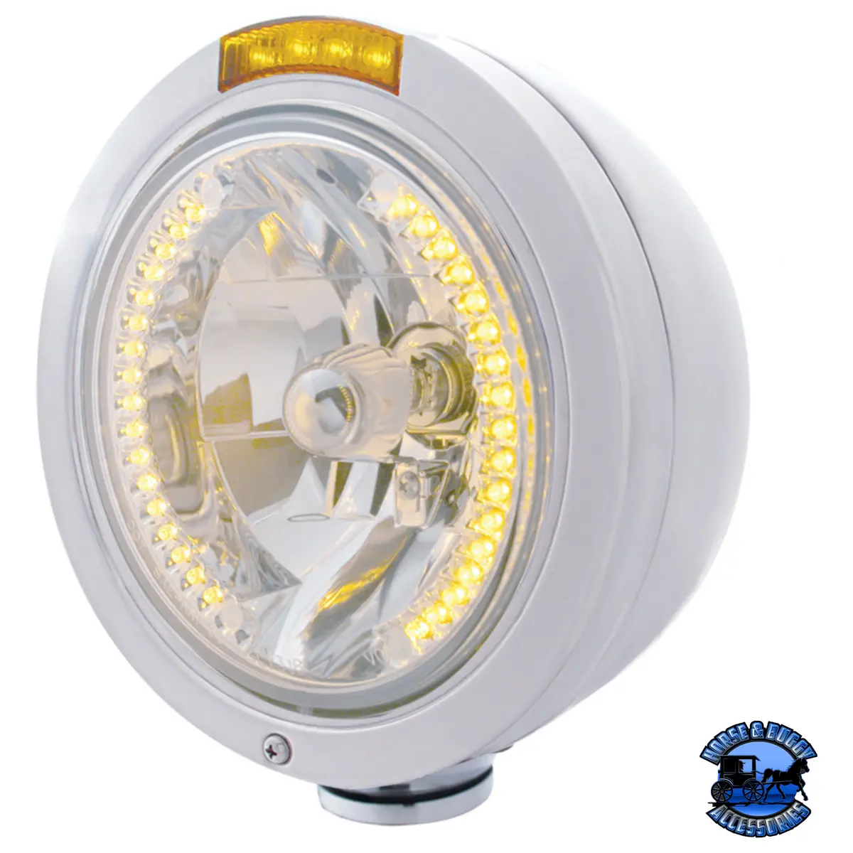 Stainless Steel Bullet Classic Headlight H4 With Amber Led & Signal (Choose Mode) (Choose Color) 1