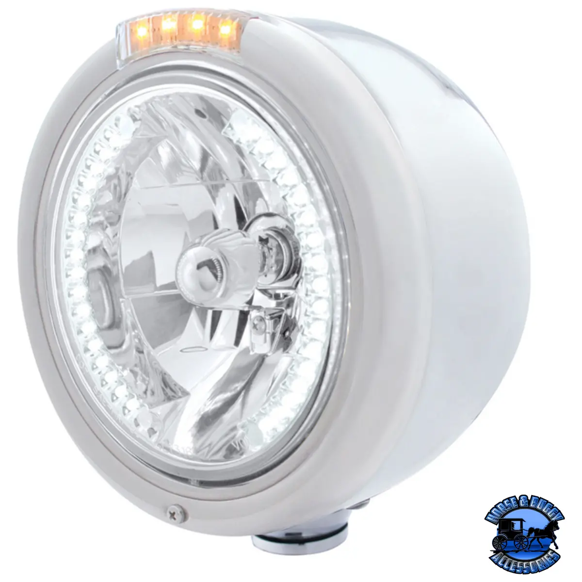 Stainless Steel Classic Half Moon Headlight H4 With White Led & Signal (Choose Mode) (Choose Color) 1