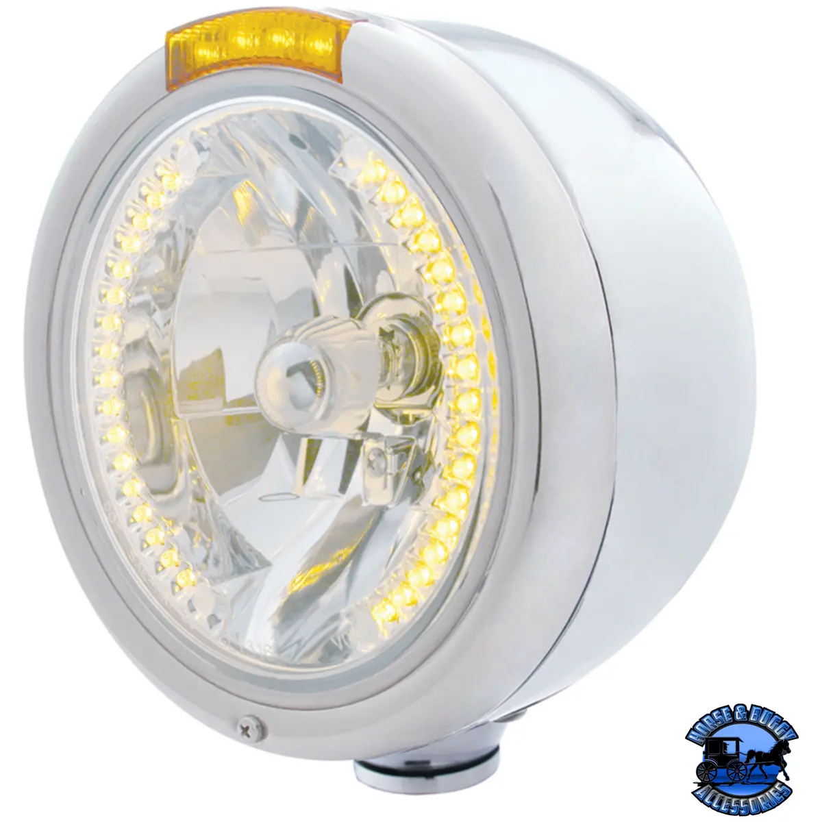 Stainless Steel Classic Half Moon Headlight H4 With Amber Led & Signal (Choose Mode) (Choose Color) 1