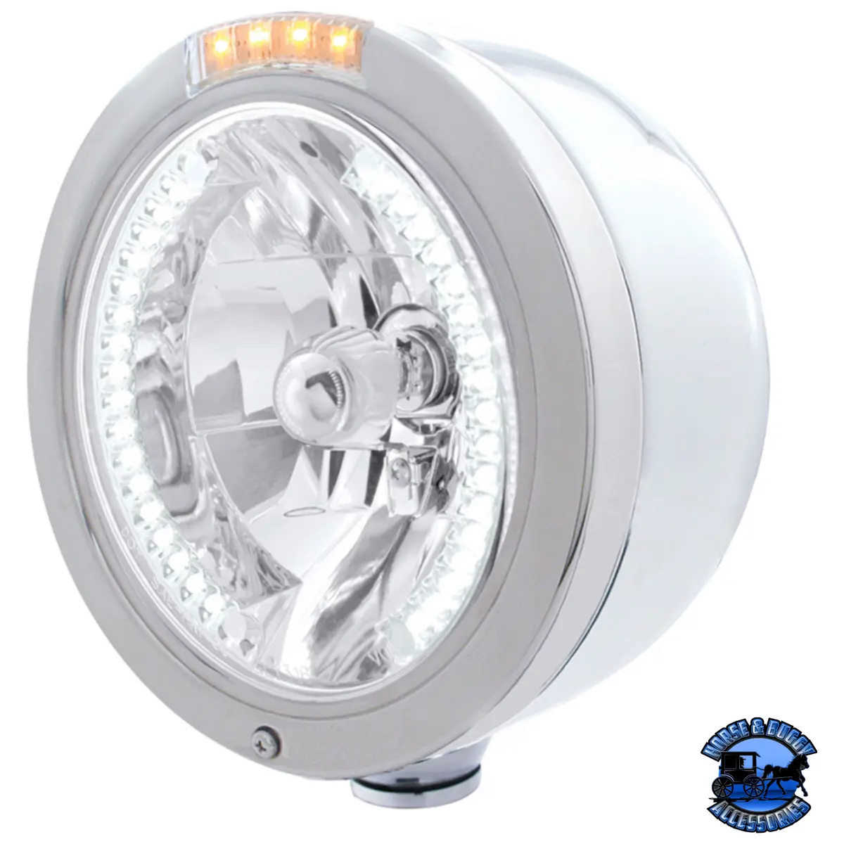 Stainless Steel Bullet Half Moon Headlight H4 With White Led & Signal (Chose Mode) (Choose Color) 2