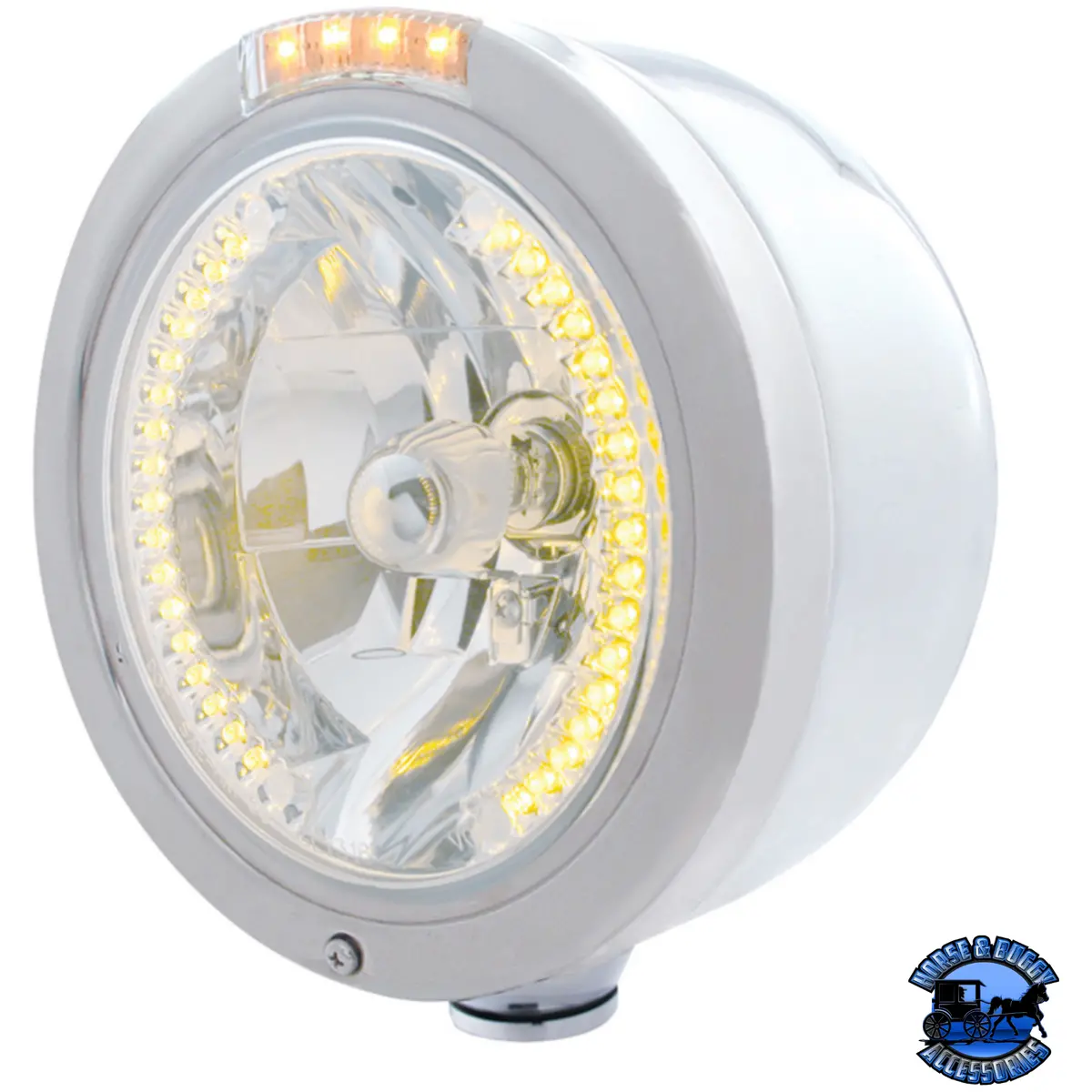 Stainless Steel Bullet Half Moon Headlight H4 With Amber Led & Signal (Choose Mode) (Choose Color) 2
