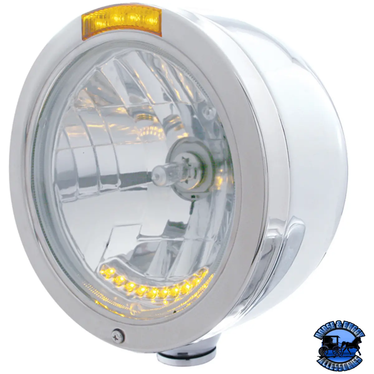 Stainless Steel Bullet Half Moon Headlight H4 With 10 Amber Led & Led Turn Signal (Choose Mode) (Choose Color) 1