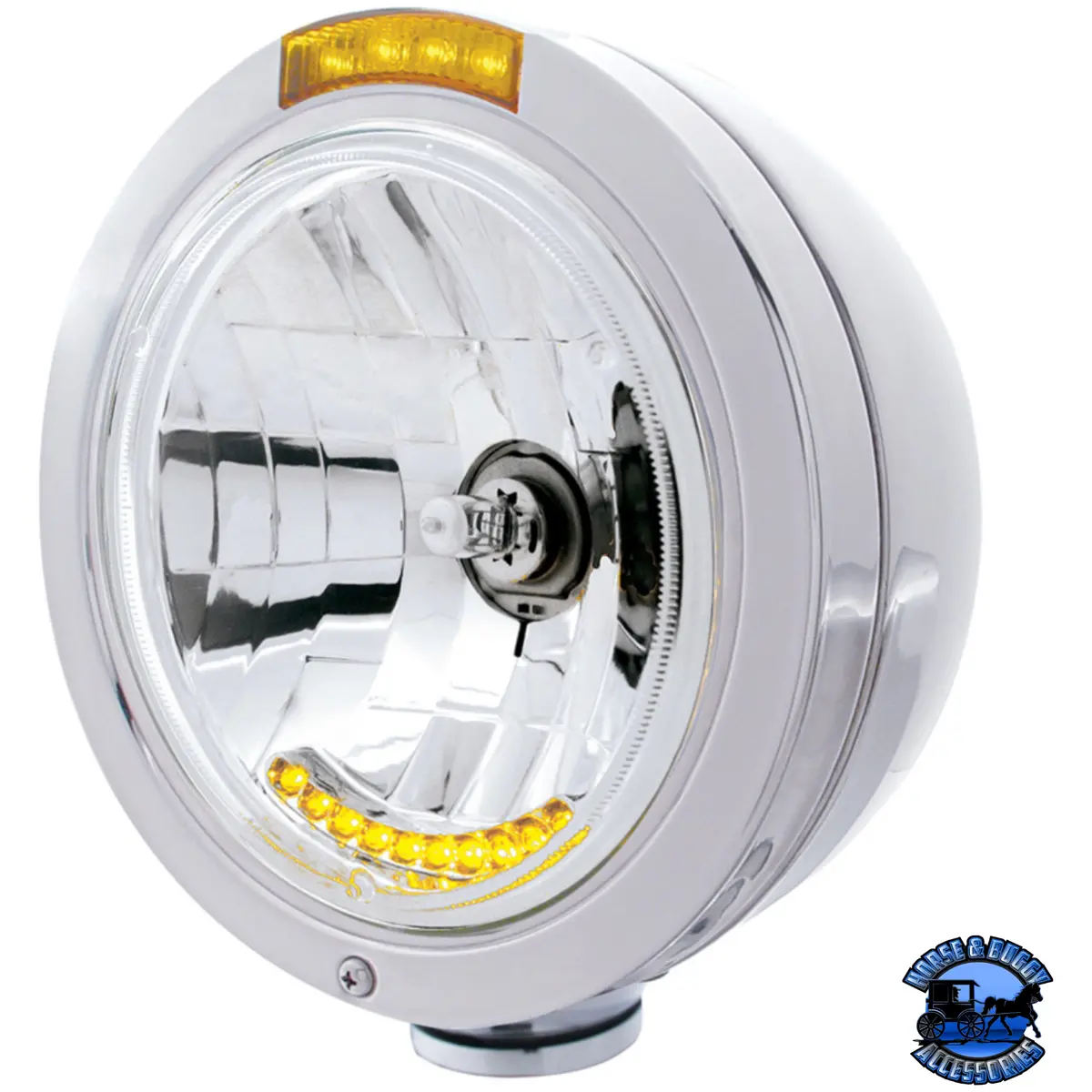 Stainless Steel Bullet Classic Headlight H4 With 10 Amber Led & Led Turn Signal (Choose Mode) (Choose Color) 1