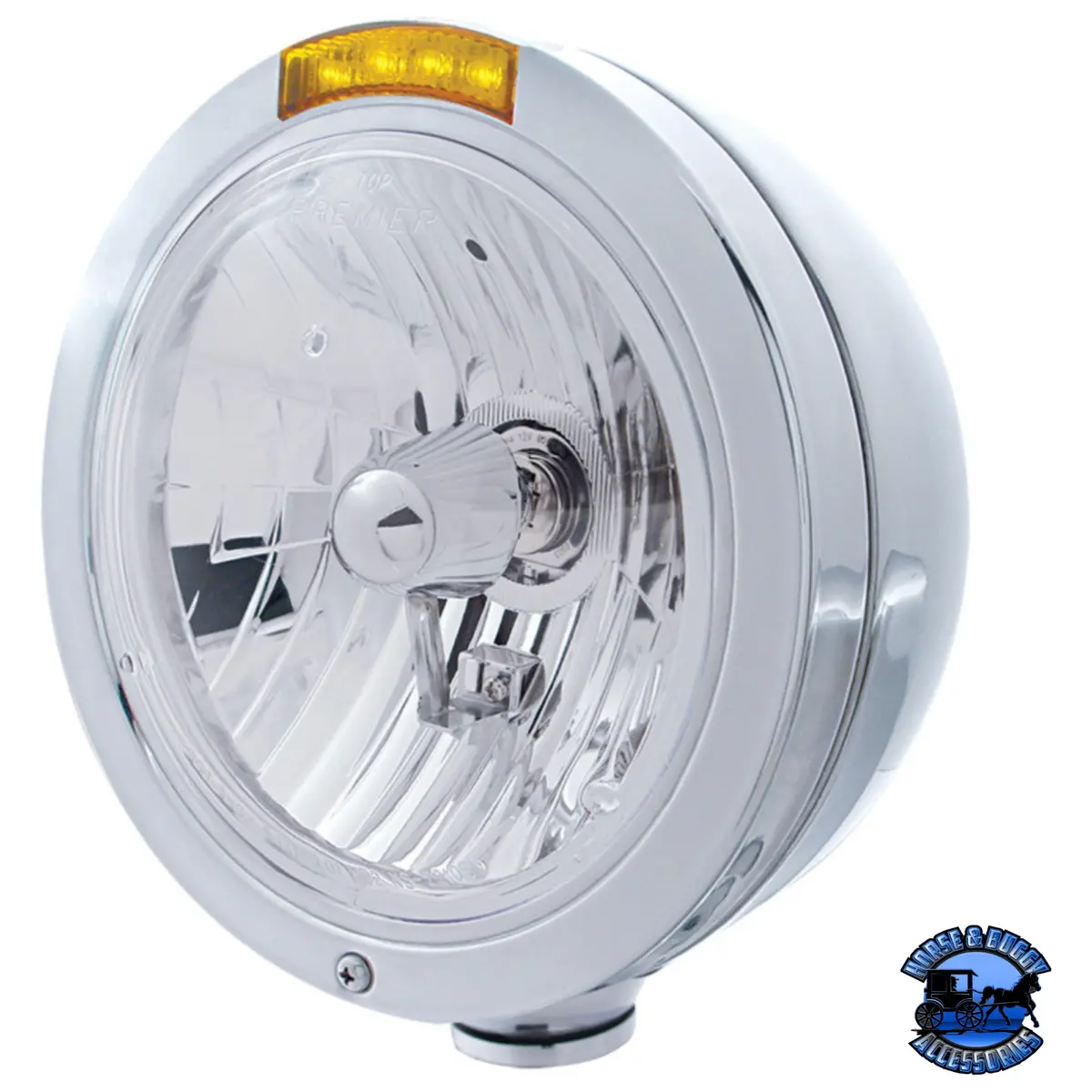 Stainless Steel Bullet Classic Headlight Assembly With Crystal H4 Bulb & Led Turn Signal (Choose Color) 1