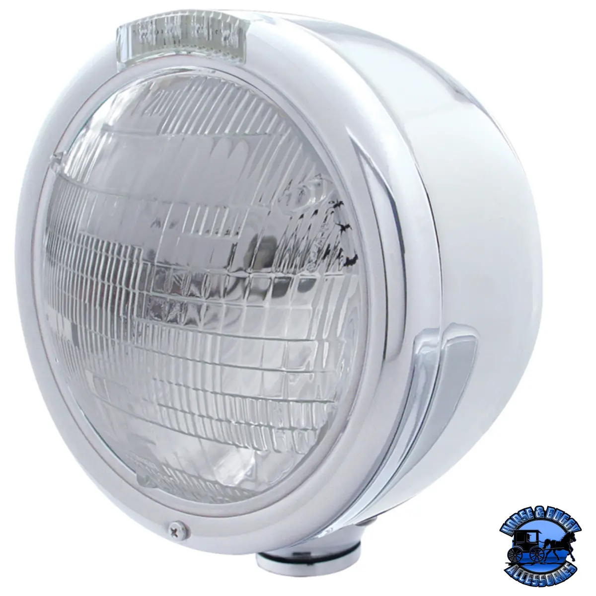 Stainless Steel Classic Half Moon Headlight 6014 Bulb & Led Turn Signal (Choose Color) 1
