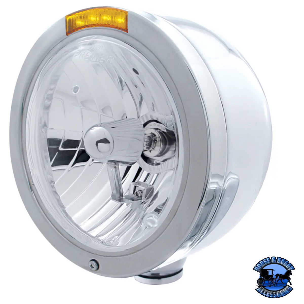 Stainless Steel Bullet Half Moon Headlight Crystal H4 Bulb & Led Turn Signal (Choose Color) 1