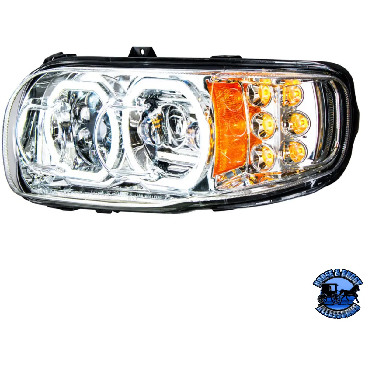 High Power 10 Led Headlight With 6 Led Turn & 100 Led Halo For 2008-2023 Peterbilt 389 (Choose Color) (Choose Side) 1