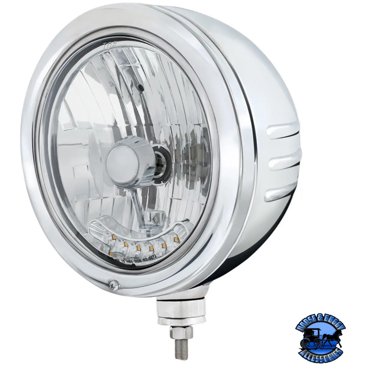 Stainless Bullet Embossed Stripe Headlight Housing With 6 Amber Led Crystal Halogen Headlight #32777 1