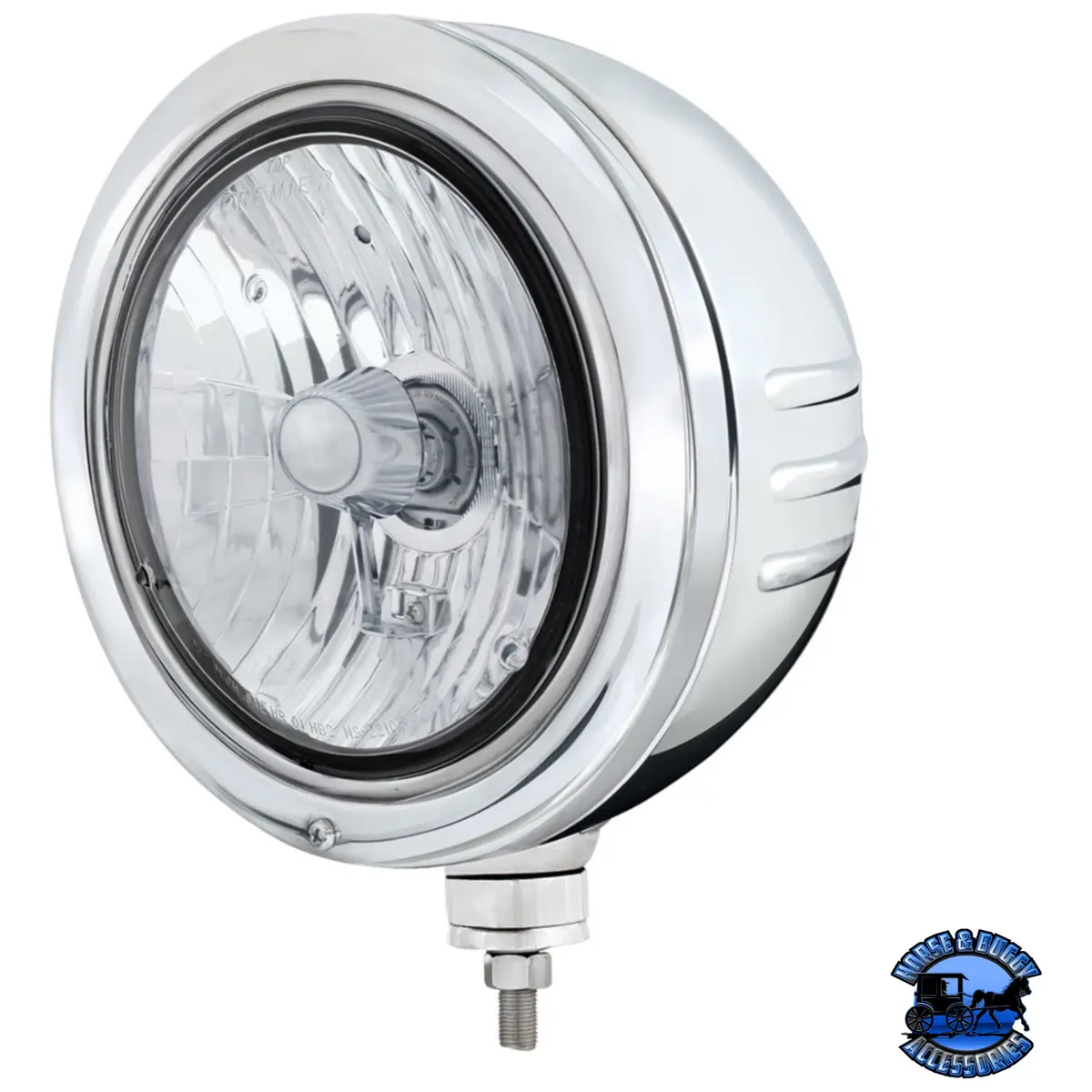 Stainless Bullet Embossed Stripe Headlight Housing With Crystal H4 Halogen Headlight #32776 1
