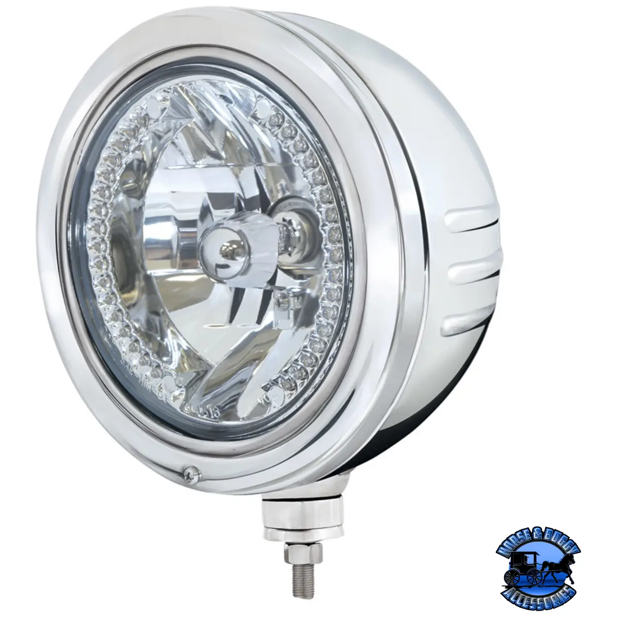 Stainless Bullet Embossed Stripe Headlight Housing With 34 White Led Crystal Halogen Headlight #32775 1
