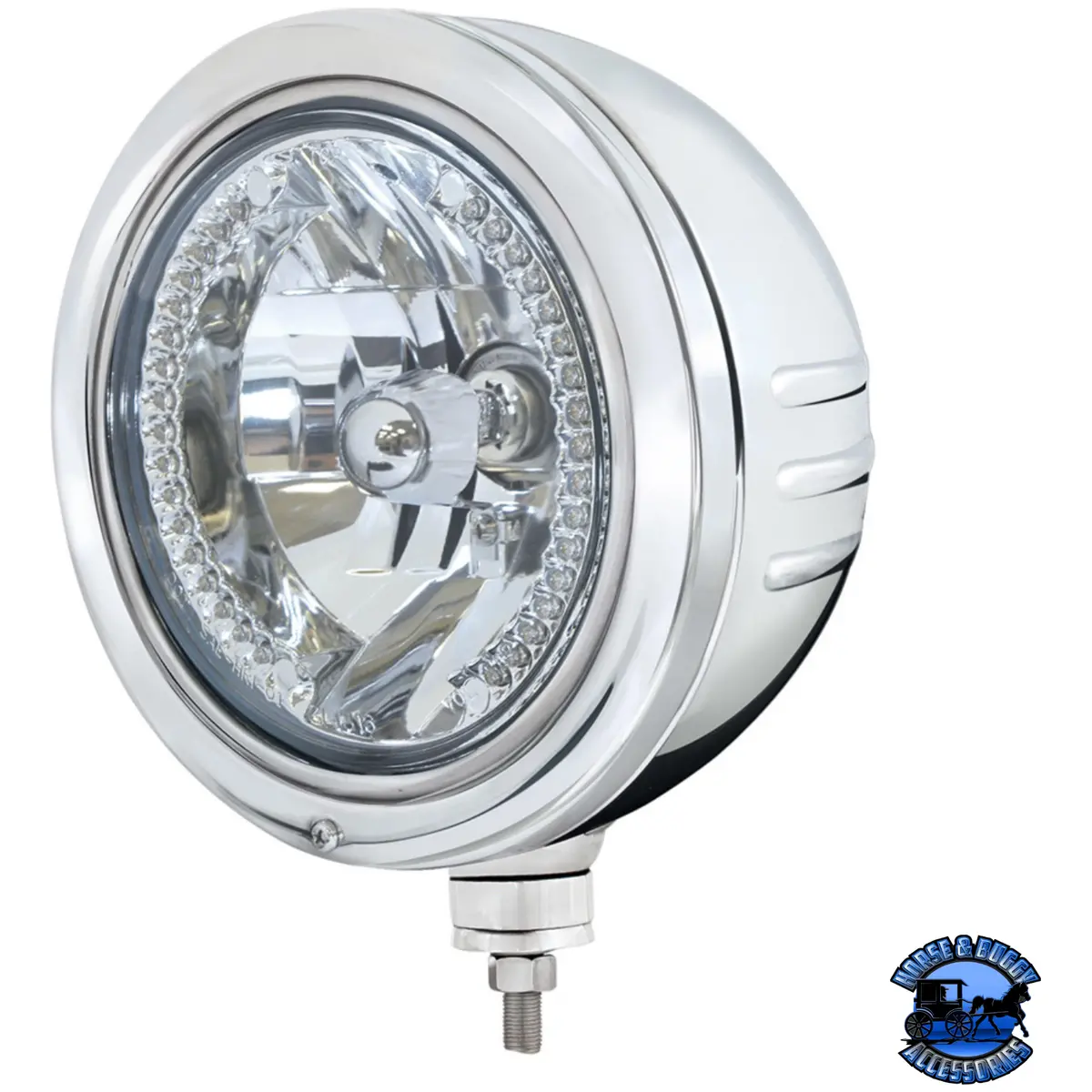 Stainless Bullet Embossed Stripe Headlight Housing With 34 Amber Led Crystal Halogen Headlight #32774 1
