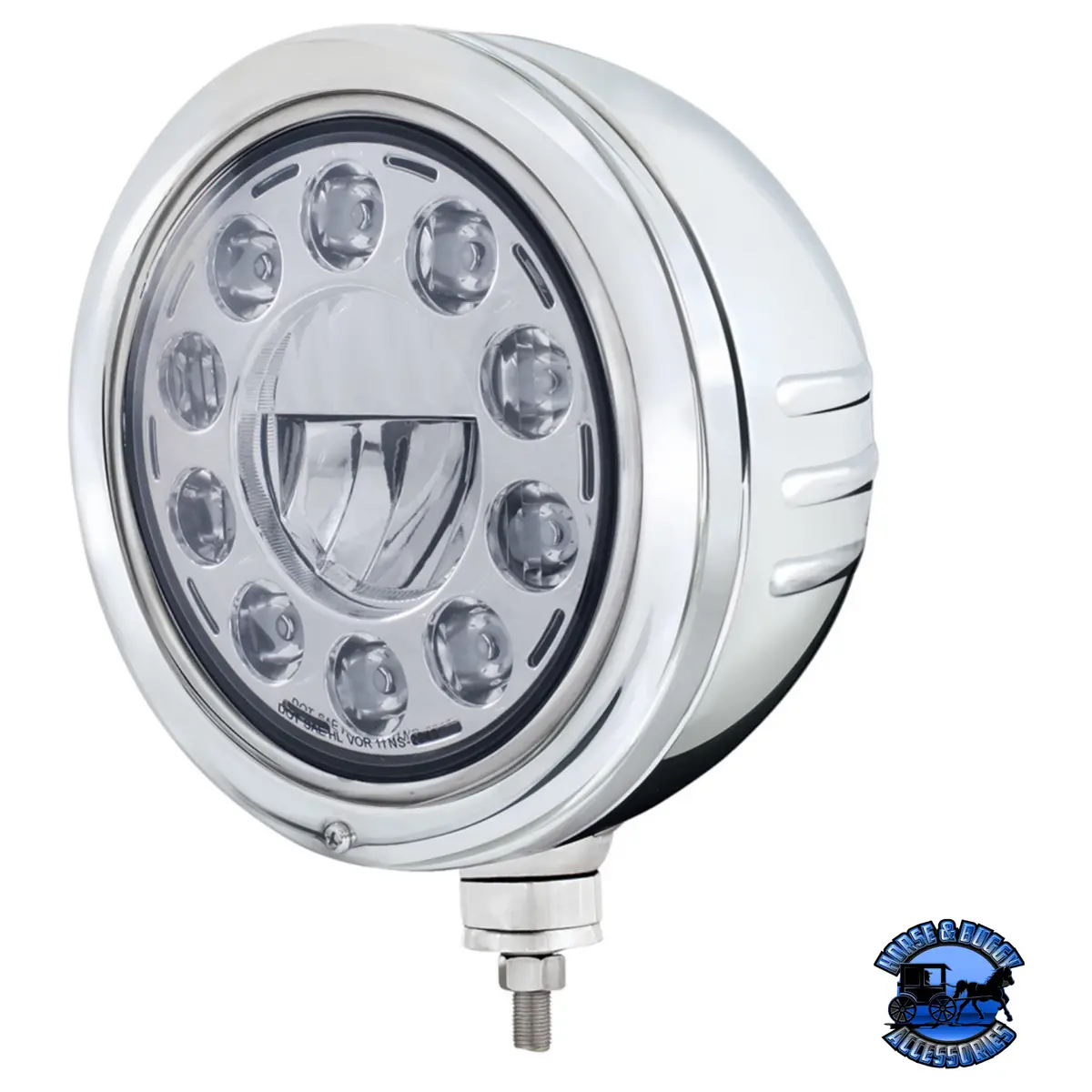 Stainless Bullet Embossed Stripe Headlight Housing With 11 Led Crystal 7" Round Headlight #32771 1